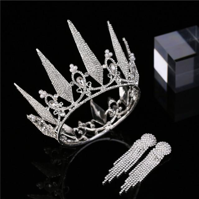Baroque Silver Color Crystal Bridal Tiaras Crown With Earrings Rhinestone Pageant Diadem Luxury Wedding Hair Accessories Bijoux