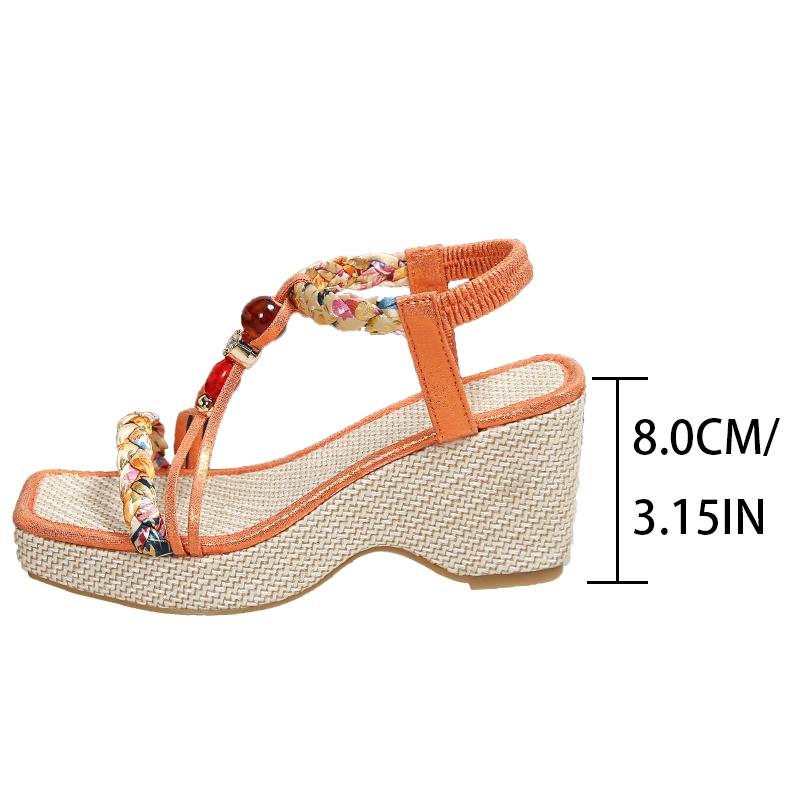 

Large-sized Elastic Wedge Heel Sandals for Women, Versatile High-heeled Bohemian Sponge Roman Shoes for Summer and Autumn 2025 35