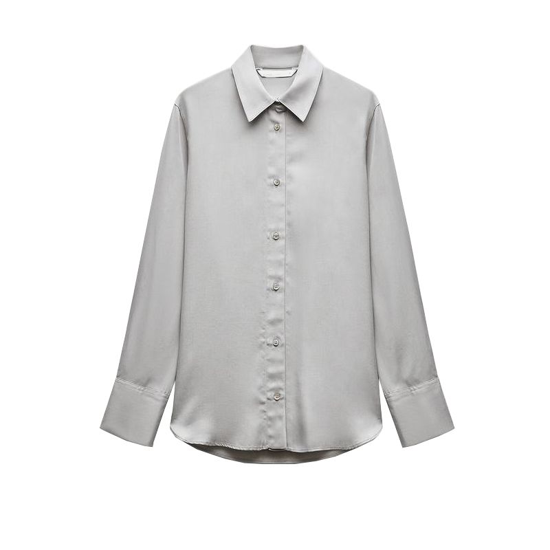 

Spring New Women s Clothing Commuting Elegant Thin Fashion Vertical Basic Long Sleeves Lapel Shirt 9479255 Medium Gray L
