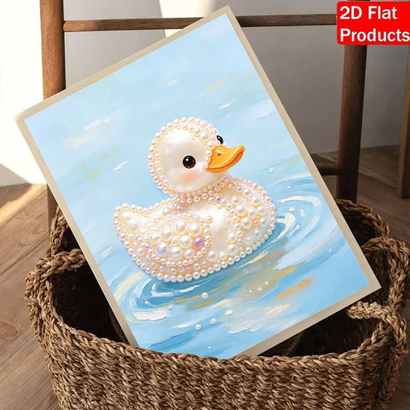 Framed Pearl Painting Kit Cute Rubber Duck Pattern DIY 3D Bead Canvas Art Creative Leisure Craft Home Decoration Modern Wall Hanging Decor Set