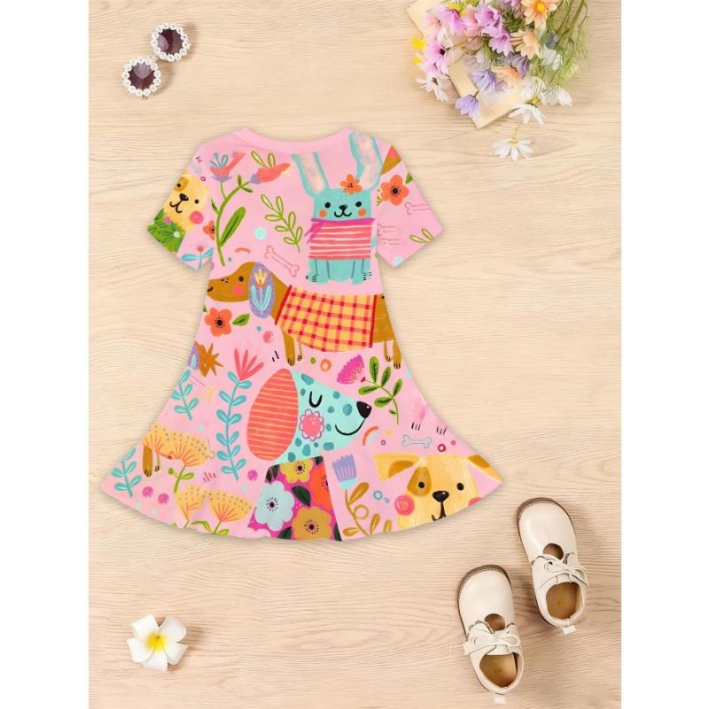 Girls' Princess Party Dresses with Short Sleeves & Mid-Length - Lightweight Everyday Birthday Outfits,