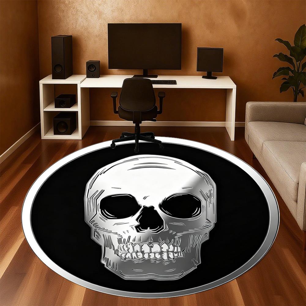 1pc Skull Bone Round Chair mat office Area Rug - Non-Slip, Floor Mat for Office, Bedroom, Ideal home decor gift p0105047