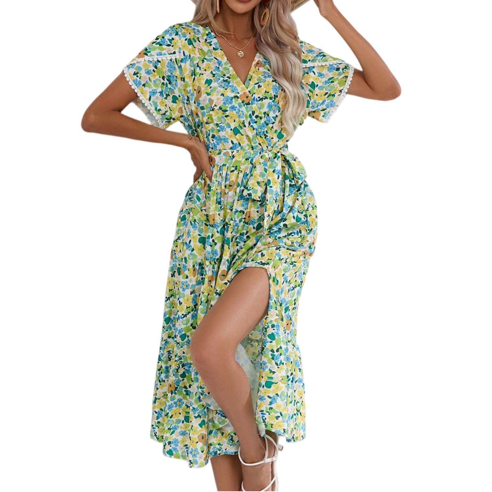 

Женские платья с принтом V-образным вырезом, приталенные, средней длины, с коротким рукавом, нестандартные платья XXL