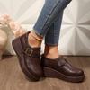 Women's Platform Loafers with Round Toe and Buckle Strap Slip-On Design Comfortable Thick Sole Casual Shoes for Daily Wear