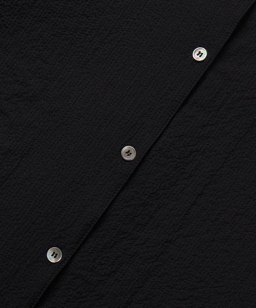 Masateu Gingham Check Open Collar Shirt _ Black