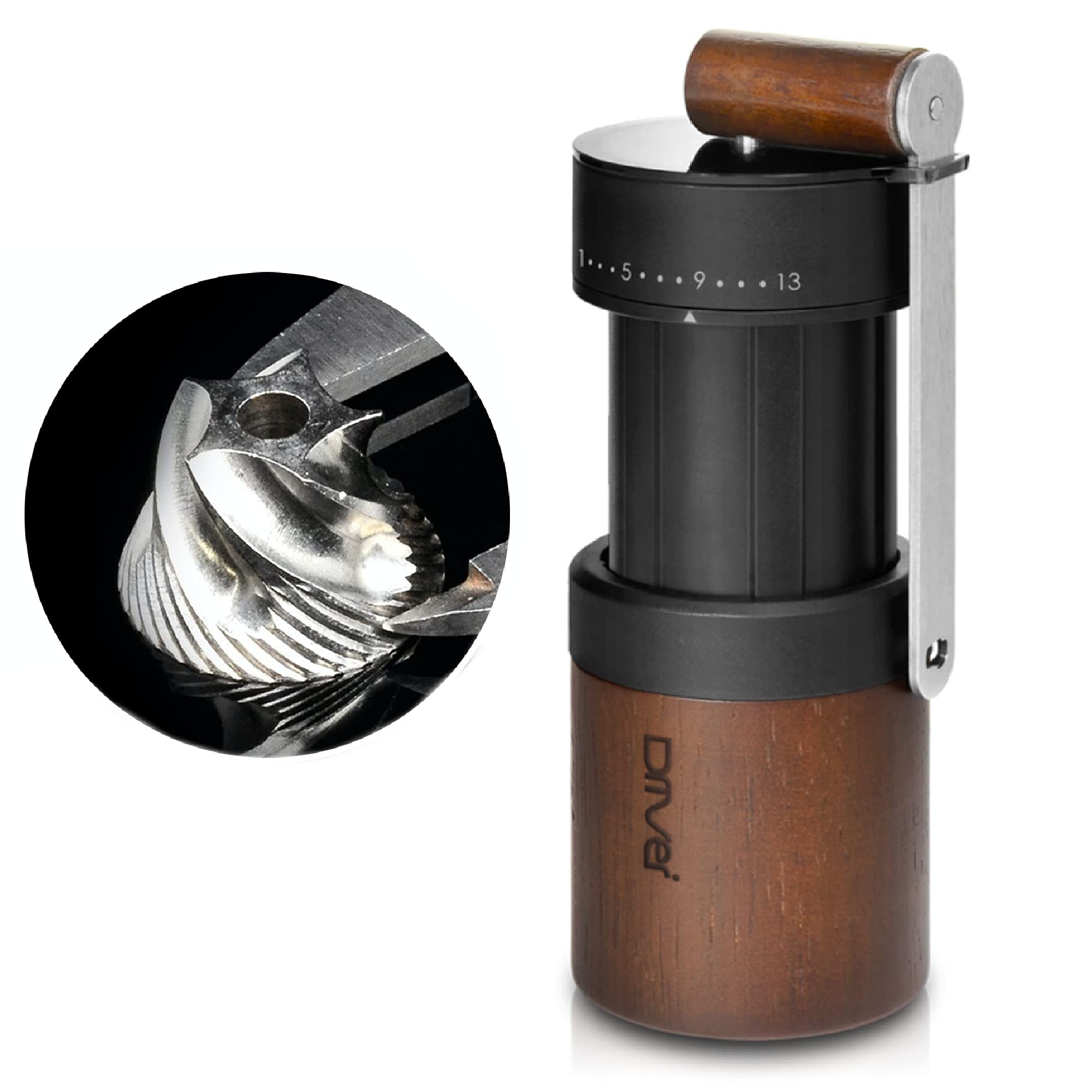 

Handy-sized Juglans Nigra (Walnut) Beanwood Coffee Grinder with Dual Bearings, Expandable, and 30g Stainless Steel Burr, Portable Travel Grinding