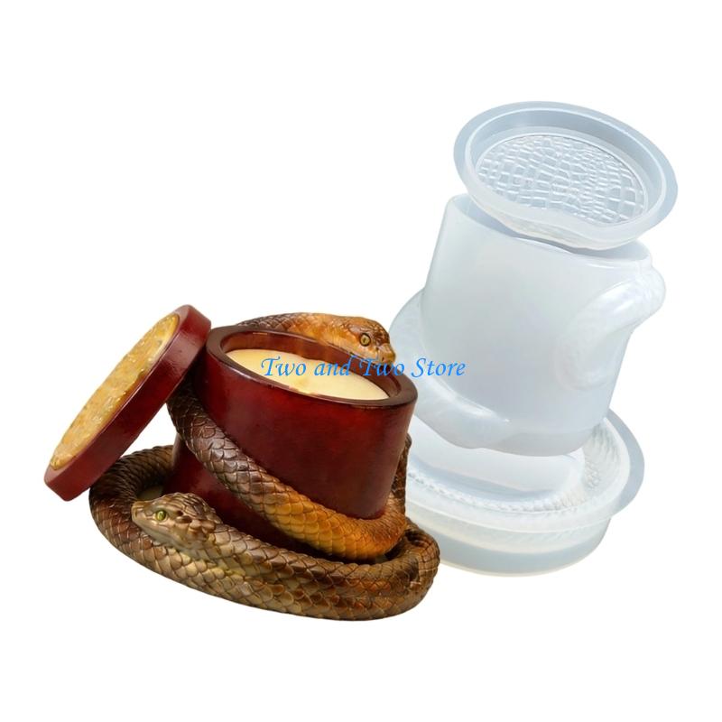 HX6F DIY Silicone Mold For Individualized Cement Resin Containers And Gift Making Featuring Coiled Snake Detail CN