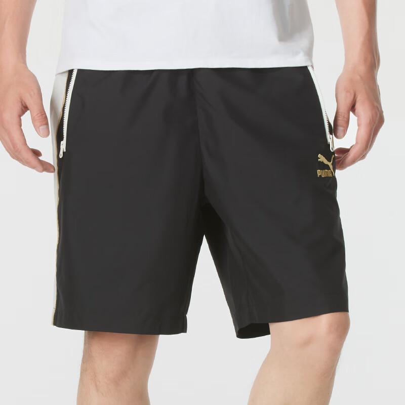 PUMA Comfortable Color Block Outdoor Sports Elastic Waist Mid Rise Five Point Casual Shorts Men shorts Black 629233-01