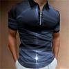 Men's fashion, casual collar and zipper bar, staircase printed golf clothing, short sleeved T-shirt
