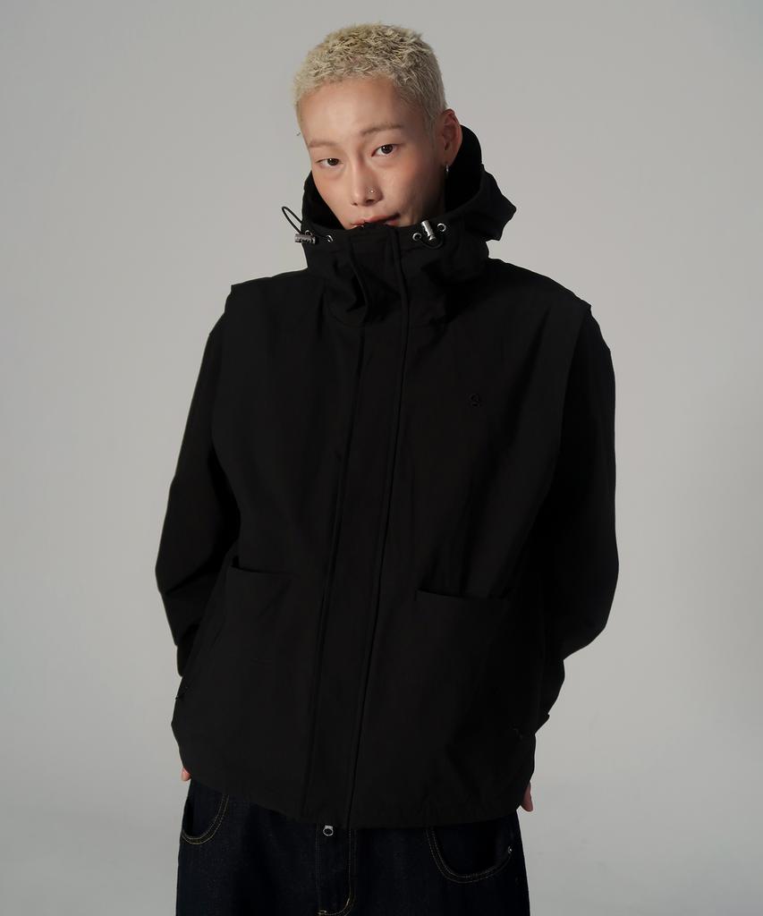 SOMEPLACE MAN Hooded Multi-Pocket Oversized Nylon Windbreaker Daily Vest_2 Colors