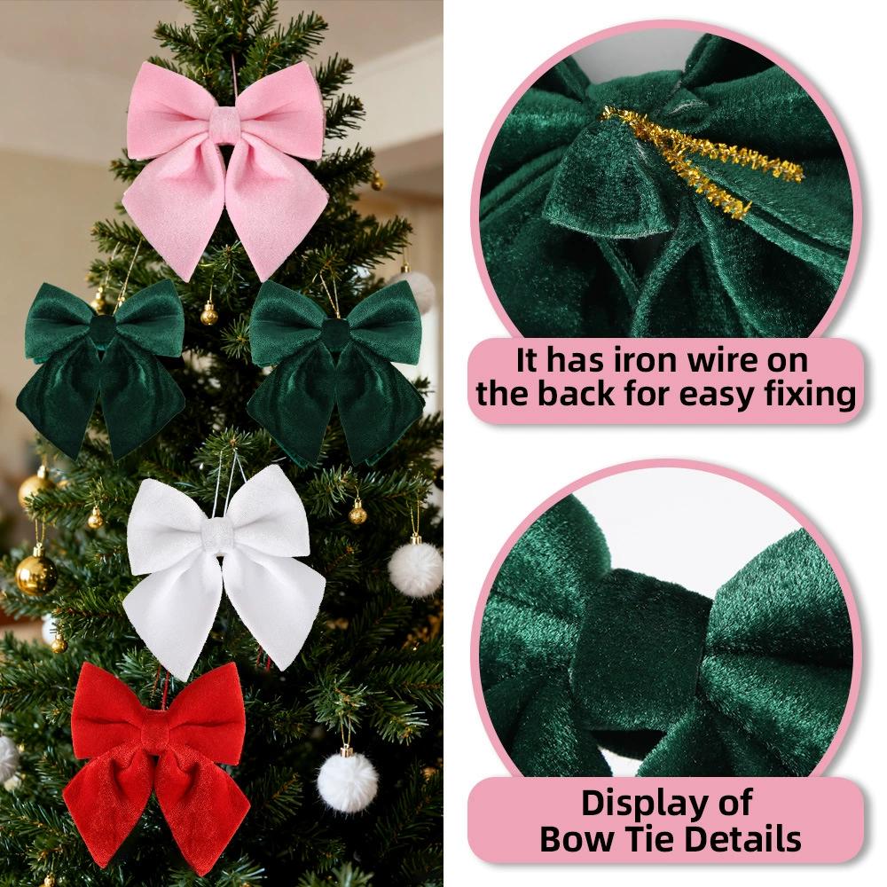 1pc Red Velvet Bows for Christmas Decorations DIY Window & Tree Hanging Ornament, Velour Bowknot Accent for Festive Home Décor