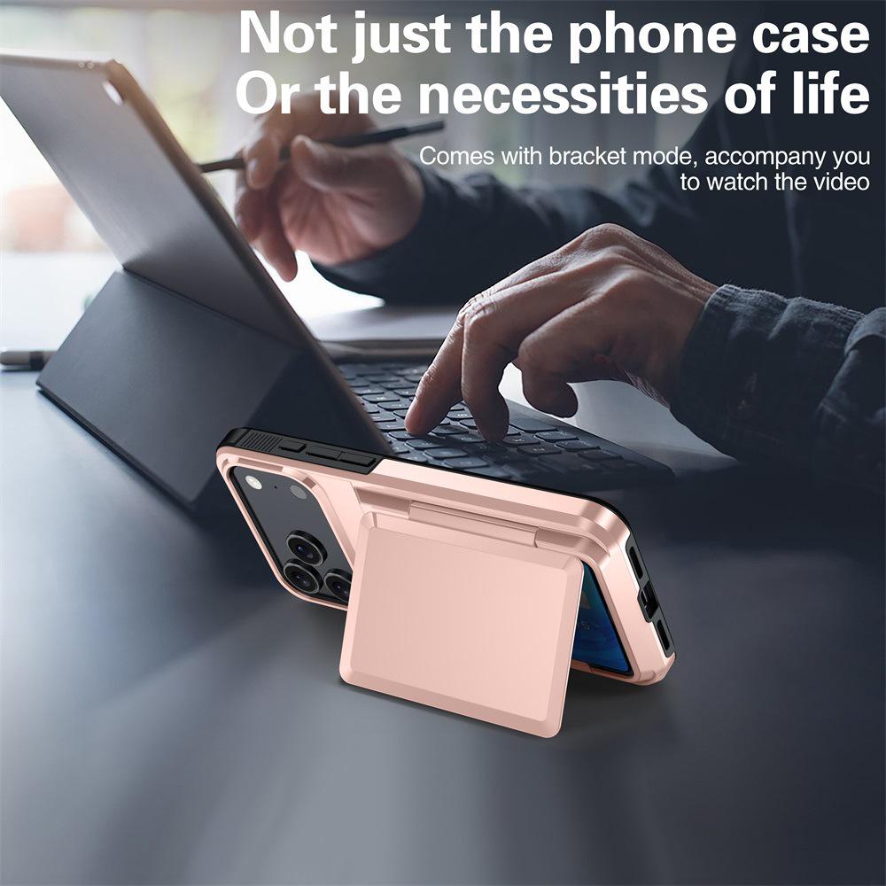 iPhone 17 Pro Max Card Slot Wallet Case with Flip Stand - Fits Apple 16, 14, 15; Cross-Border Drop-Proof Design