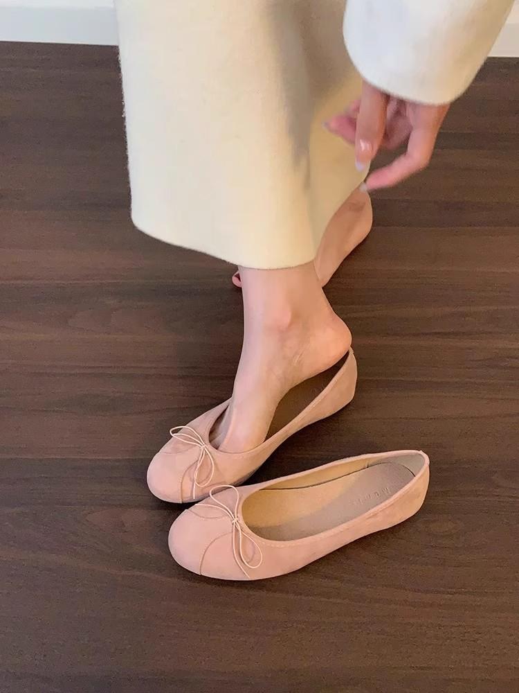 

Туфли Мэри Джейн в стиле феи с бантом женские 2025 года новые с юбкой одна педаль балетки с неглубоким горлом на плоской подошве 35 розовый