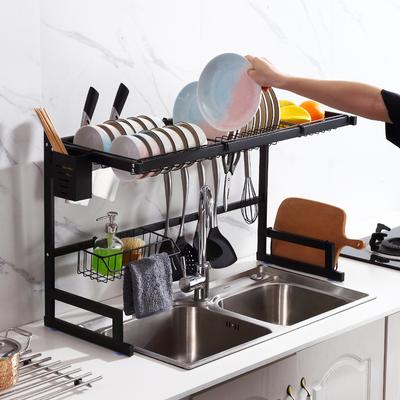 Kitchen Shelf Black Sink Rack Tableware Plate Storage Rack Sink Vegetable Basin Floor Drain Rack Stainless Steel