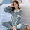 Square Collar Women Pajamas Set Winter Warm Sleepwear Fleece Velvet 2 Piece Pants Home Wear Suit Fluffy Korean Solid Night Wear