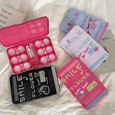 6pcs/set Women Girl Creative Text Simple Portable Contact Lens Box Companion Care Box Contact Lens Case for Travel