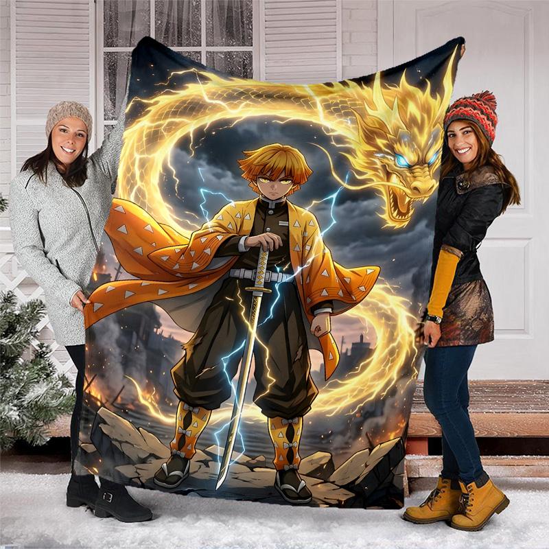 1pc Agatsuma Zenitsu (5) Theme Blanket - Digital Print, Polyester, Cozy for All Seasons, Perfect for Outdoor, and Travel