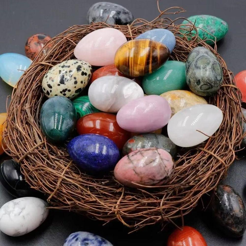 10pcs Energy Stone Natural Polished Stone Egg Mini Random Pattern Easter Decoration Egg 22x30mm DIY Egg Craft Home Furnishings