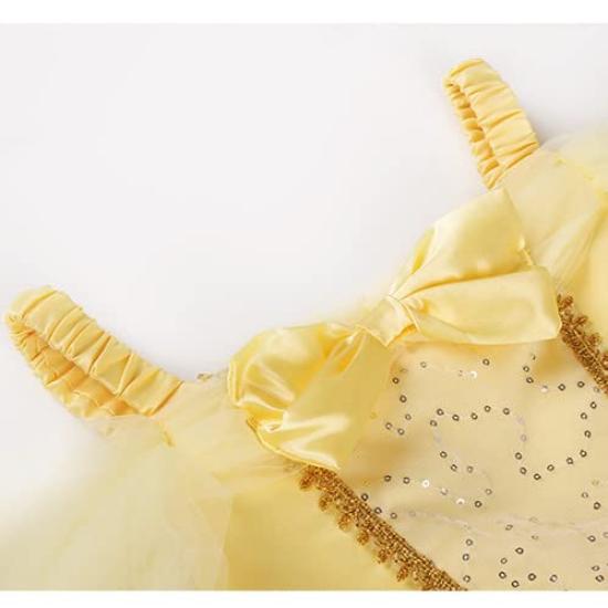 [CQDY] Belle Dress, Children's Princess Dress (Beauty and the Beast-inspired Dress + Tiara) 7-Piece Set, Kids' Costume, Formal Dress, Princess Dress,