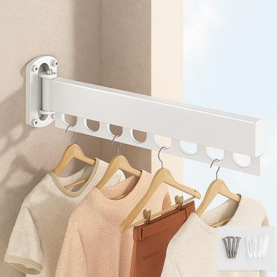 Practical Stainless Steel Folding Drying Rack Rust-proof Stable Wall Mount Clothes Hanger Space Saving Telescopic Hanger Balcony
