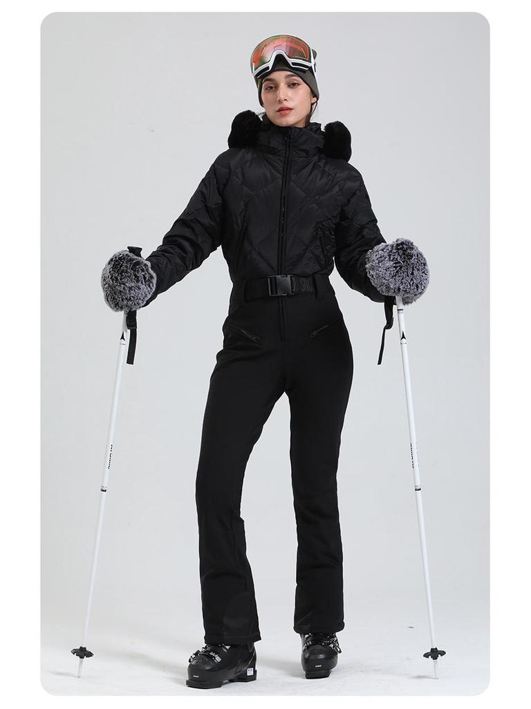 Women's Waterproof Windproof Down Ski Suit - One-Piece, Warm for Outdoor Sports