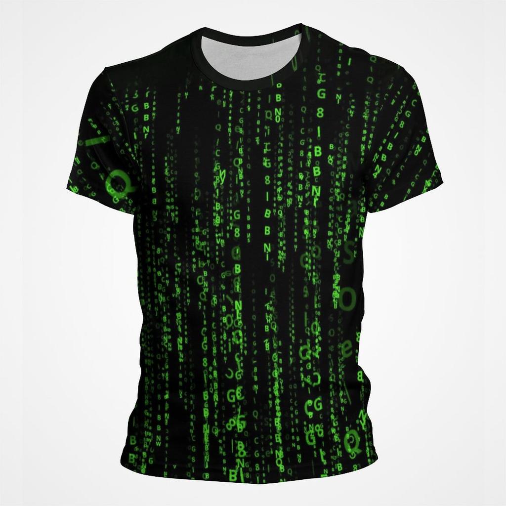 Green Matrix Code Graphic T Shirts For Men 3D Full Print Tee Tops Short Sleeve O Neck Casual Streetwear Man's Tshirt Camisetas