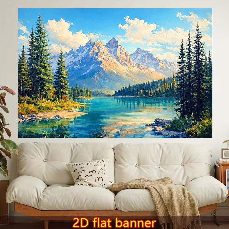Luxurious Large Polyester Wall Tapestry Landscape Art Mountain Forest Lake Scenic Print Bohemian Boho Home Decoration Room Decor