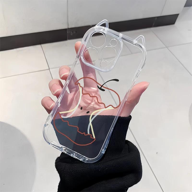 Simple Lines Apple IPhone 17Promax Phone Case Air Cat Ears 16 Transparent 15 Personality 14