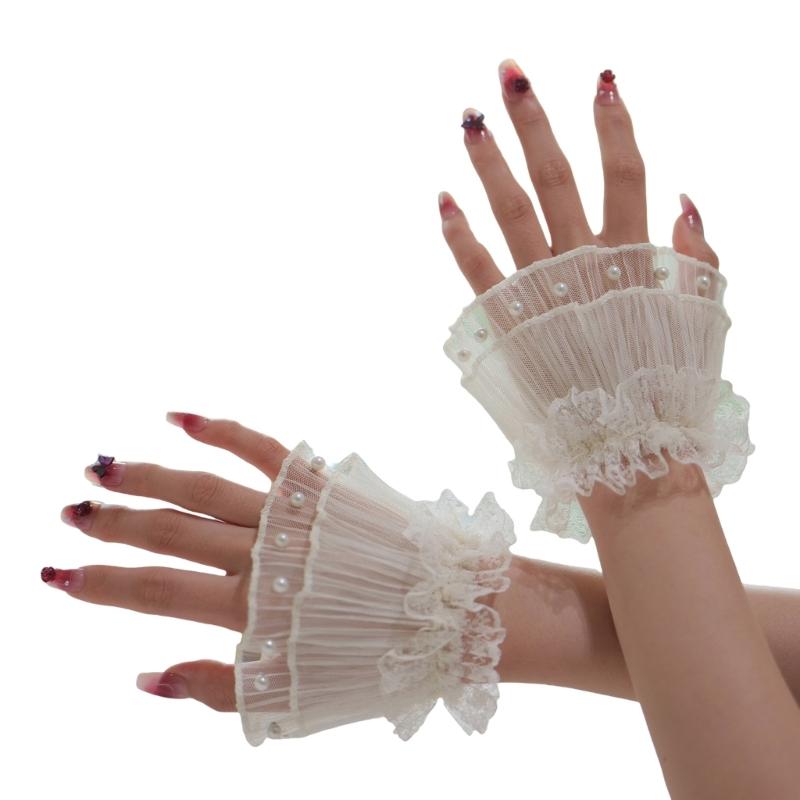 Artificial Pearls Lace Arm Sleeves Faux Cuff Sleeves For Women Photography Wear
