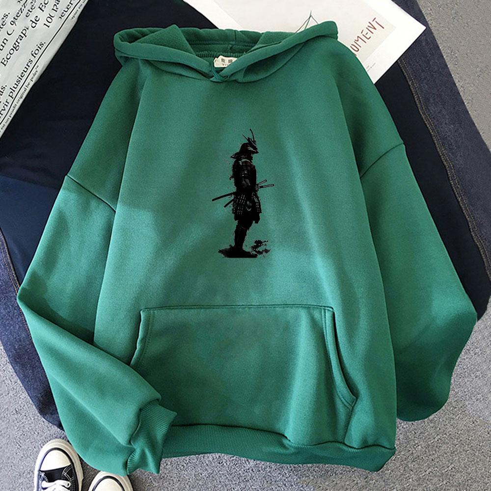 Japan Samurai Armor Katana Ink Style Potištěná mikina s kapucí Grafický potisk Vintage mikina Pop Neformální oblečení Hoody