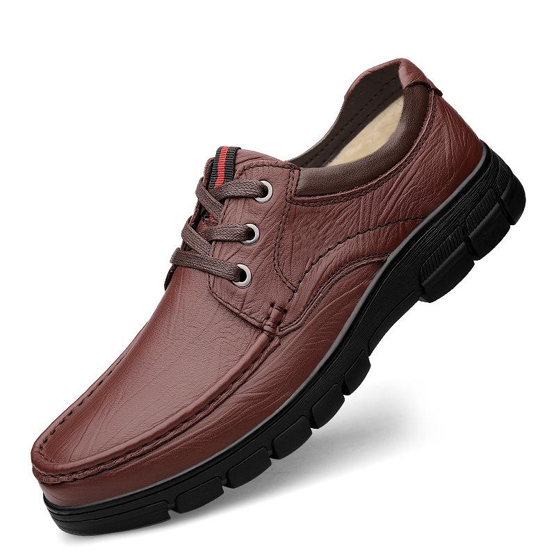 

Мужские повседневные туфли из коровьей кожи первого слоя с круглым носком, дышащие, на низком каблуке, деловые повседневные мужские туфли 48