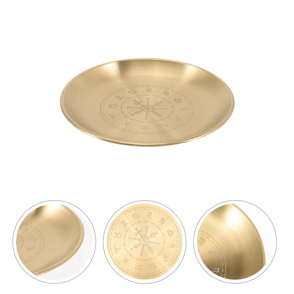 Round Copper Wizard Decorative Tray Holder Metal Tarot Tray Altar Candlestick Storage Centerpiece Plate Table Decor