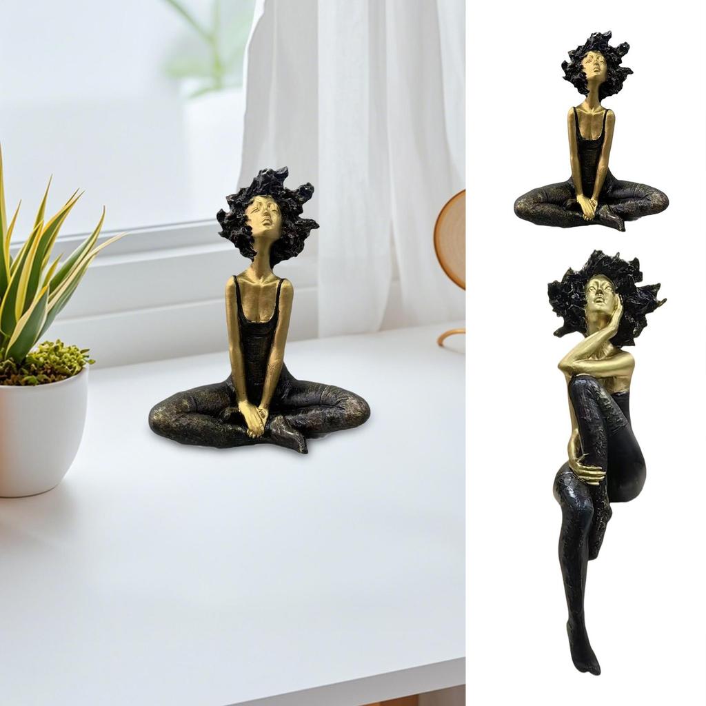 Girl Sculpture Decor Afro Girl Modern Art Figurine Resin Statue Artwork For Bedroom Living Room Study Bookshelf Dorm Apartment
