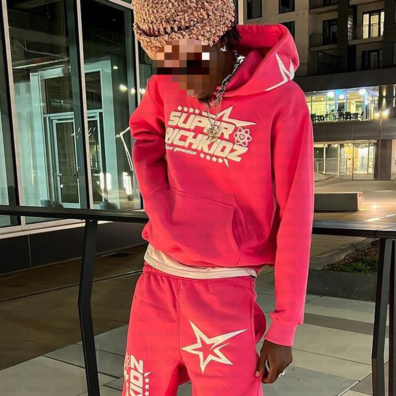 

Европейская и американская осенне-зимняя мужская и женская хип-хоп свободная толстовка с капюшоном с буквенным принтом XL розовый