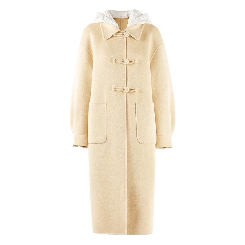 Women s Hooded Wool Blend Mid-Length Coat L
