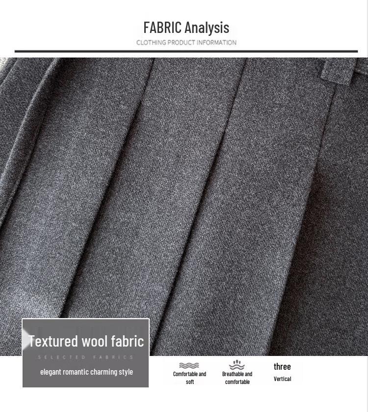 Elegant High-Waisted Gray Wool Pleated Skirt – Versatile Autumn/Winter Fashion for Women