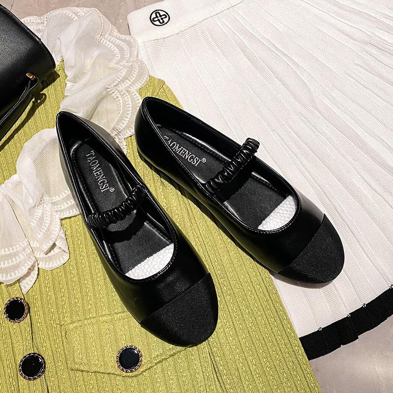 

Модные черно-белые туфли-лодочки на плоской подошве, женские, с круглым носком, из мягкой кожи, лоскутные мокасины, большой размер 35-43, балетки женские 35 чёрный