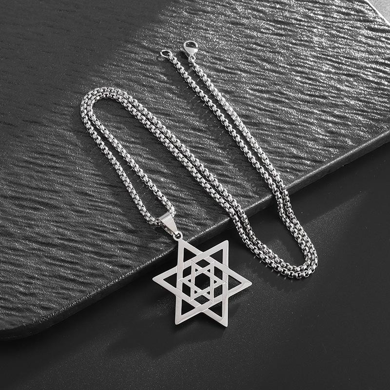 David Shield Hexagon Pendant Necklace Mens Fashion Stainless Steel Cuban Chain Necklace Religious Jewelry