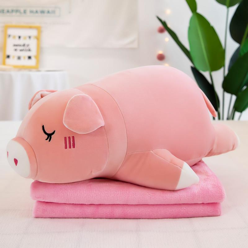 Strawberry Hugging Pig & Little Bear Plush Toy Blanket – Dual-use Nap & Travel Comfort for Kids