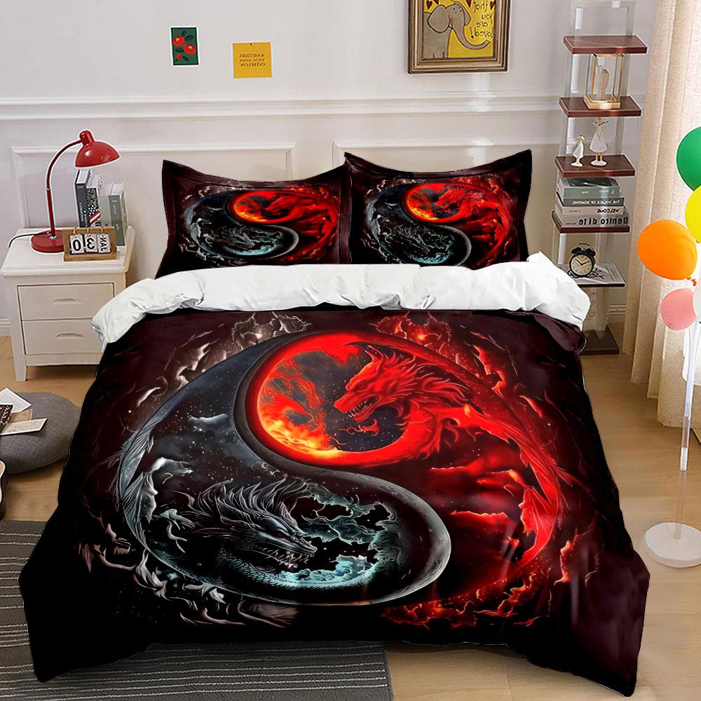 Dragon Yin Yang Art Decor Soft Comfortable Duvet Cover Bedding Set Included 1*Duvet Cover & 2*Pillowcases, Gift