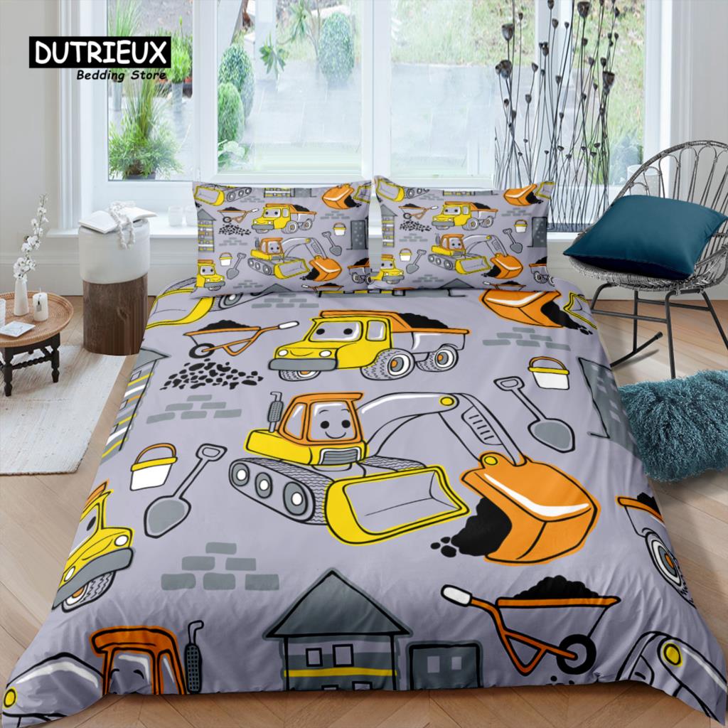 

Home Living Luxury 3D Cartoon Car Bedding Set Excavator Duvet Cover Pillowcase Queen and King EU/US/AU/UK Size Comforter Bedding EU single(135x200cm)