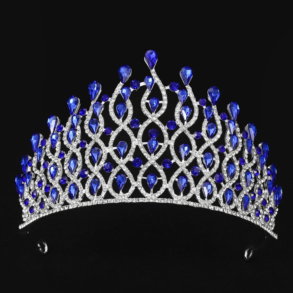 Elegant Zinc Zinc Alloy Princess Crown Sparkling Rhinestone Diadem Bridal Headwear  Birthday Party синий