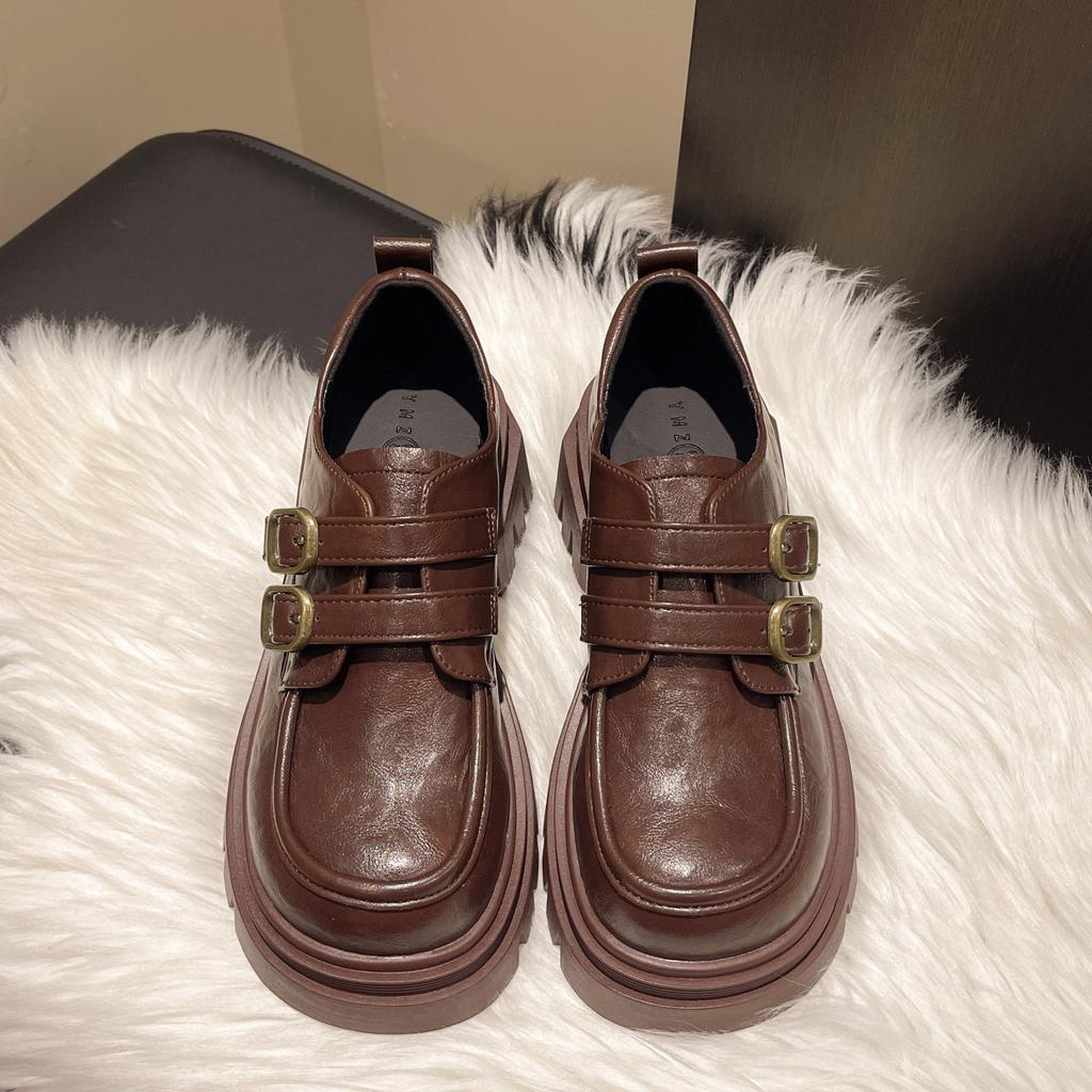 Platform-soled Versatile Loafers Women's 2025, Autumn New Models, Thick Heels, Foreign Style, Small Leather Shoes, Velcro High Heels, Single Shoes