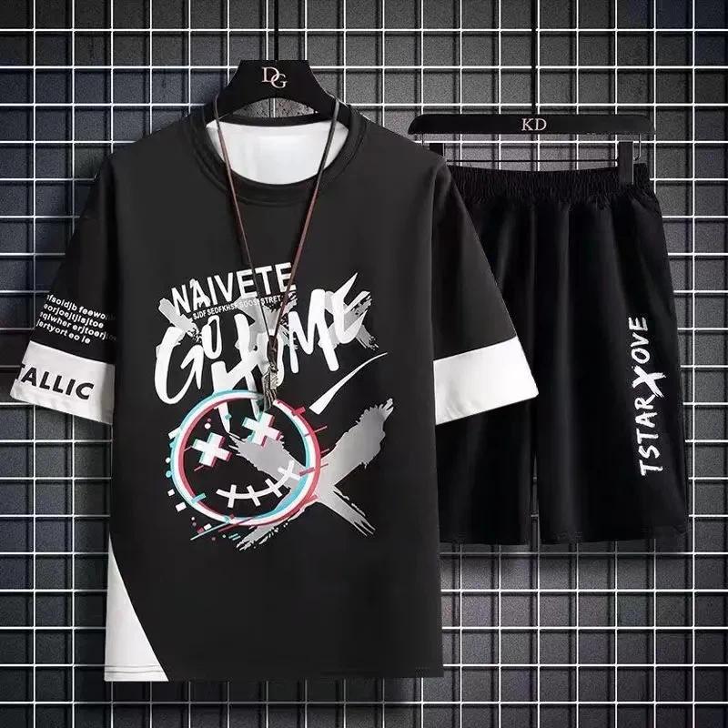

Men s Sets 2026 Summer Quick Drying Fashion tracksuit Silk Short Sleeve 3D Printed Tshirt+sport Short Casual Jogger Set 13-14Y