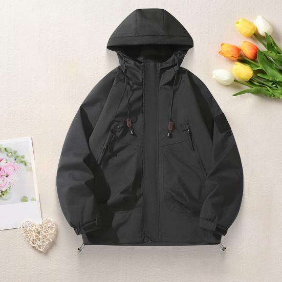 Men Jacket Hooded Long Sleeve Windproof Waterproof Windbreaker with Multi-Pocket Design Casual Sports Style Outerwear