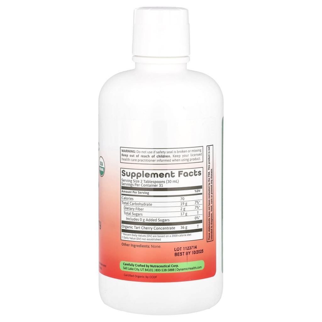 Certified Organic Tart Cherry, 100% Juice Concentrate, Unsweetened, 946 mL (32 Fl Oz)