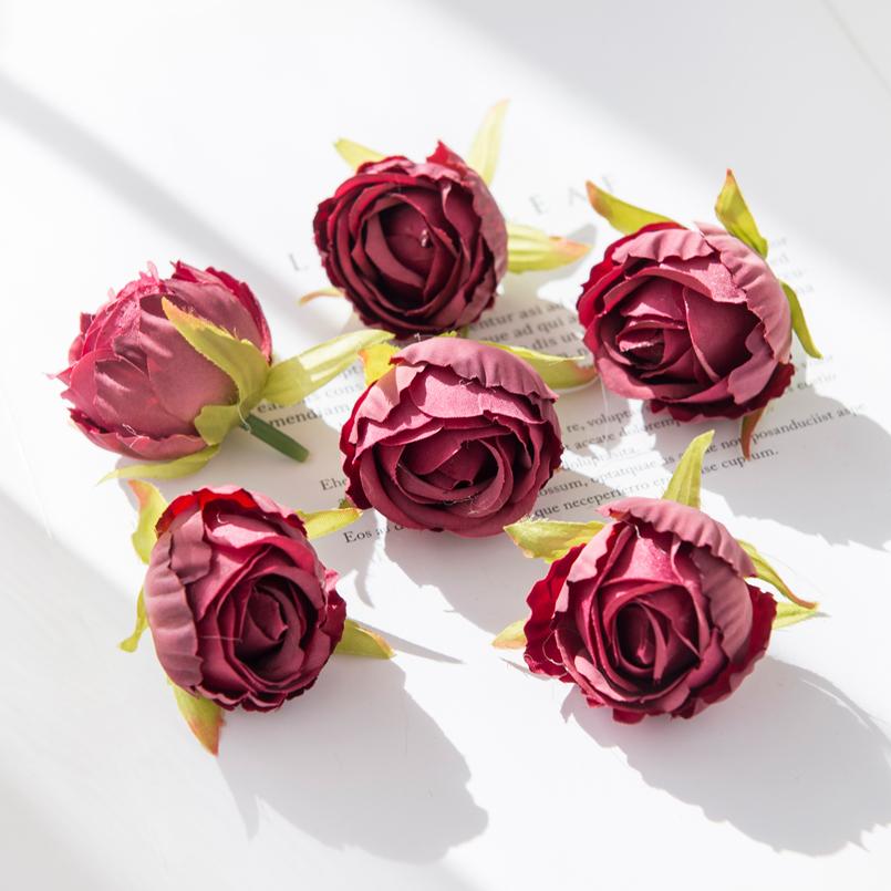 Cheap Silk Tea Buds Roses Heads Wedding Decorative Wreaths Festival Room Decor Home DIY Graft Fake Plants Artificial Flowers