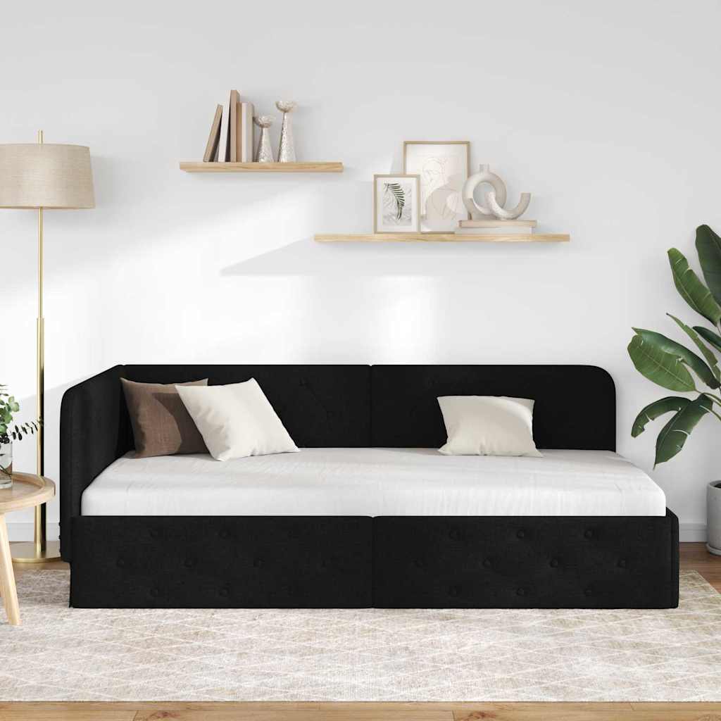 L Shaped Corner Bed Frame Black 90 X 190 Cm Fabric