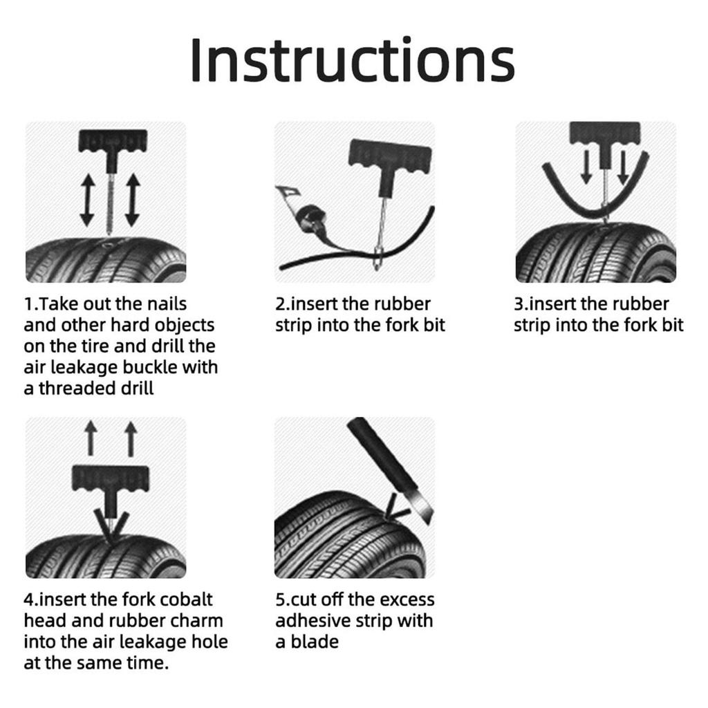 Motorcycle Puncture Repair Set Tubeless, Insert Plug Repair Tubeless Tire for Automobile, Motorcycle, Car,