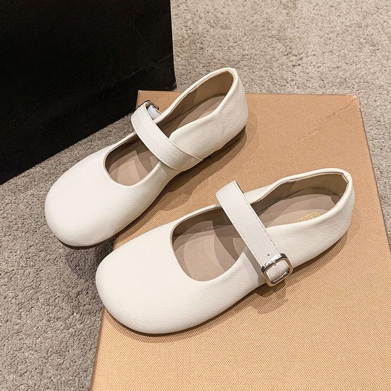 

Новый стиль женской обуви с застежкой на одну пуговицу, неглубоким вырезом, мягкой подошвой и противоскользящей одинарной туфлей 37 бежевый